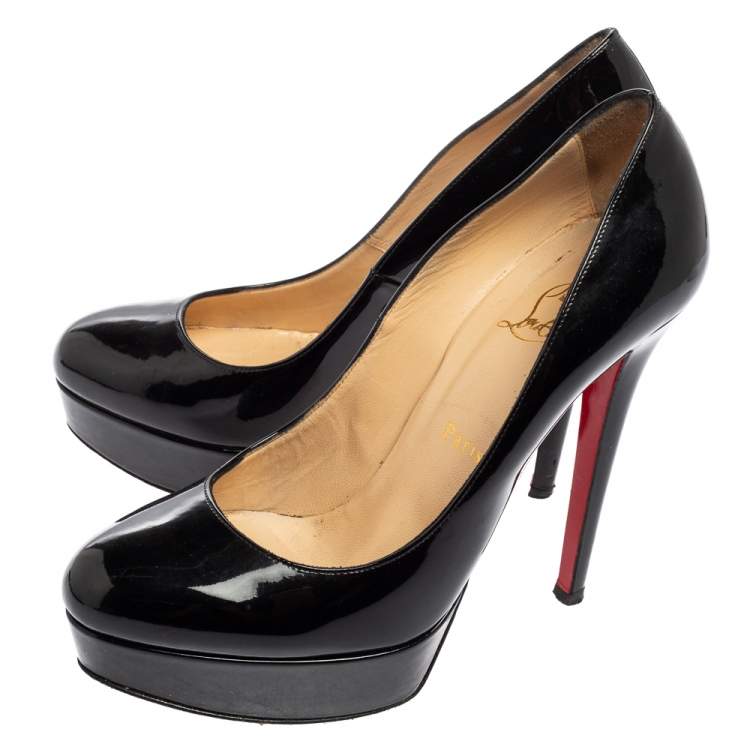 Pre Owned Christian Louboutin Black Patent Bianca Platform Pumps Size 38.5