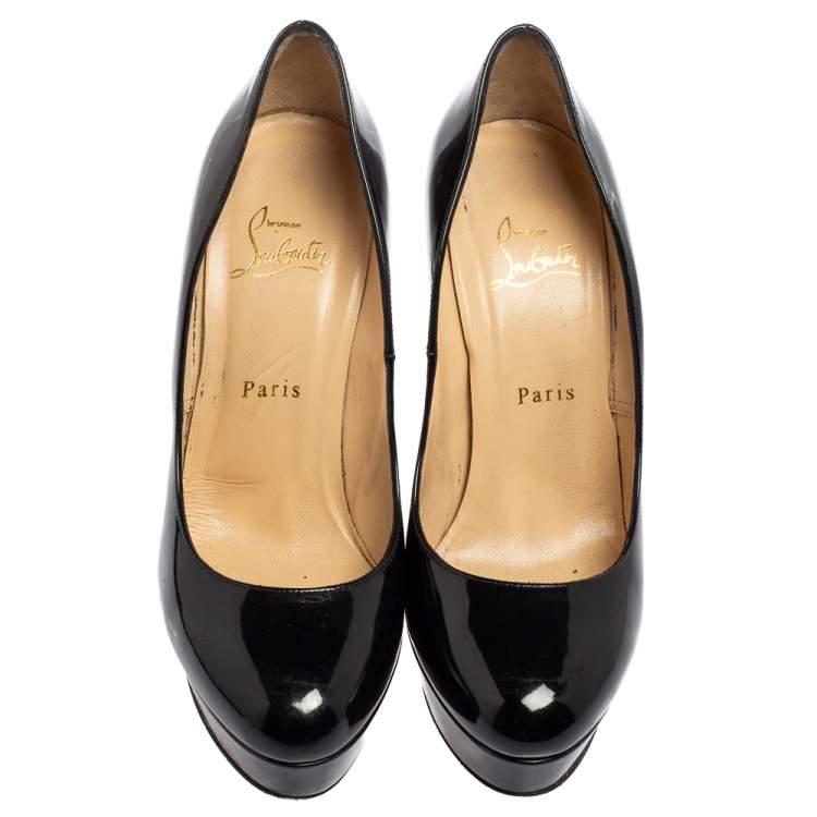 Pre Owned Christian Louboutin Black Patent Bianca Platform Pumps Size 38.5