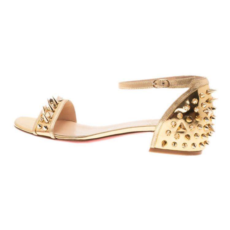 Pre Owned Christian Louboutin Gold Spiked Leather Druide Sandals Size 38