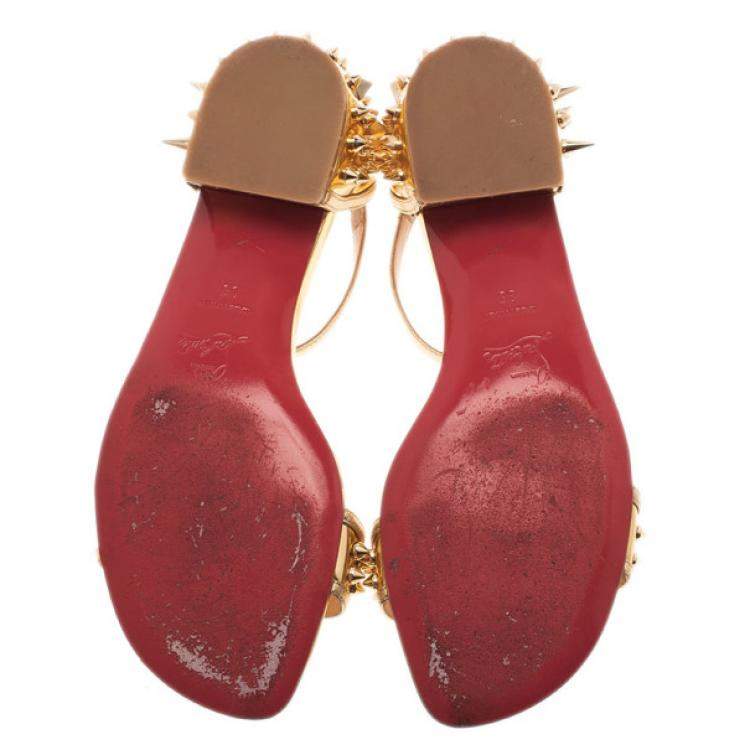 Pre Owned Christian Louboutin Gold Spiked Leather Druide Sandals Size 38