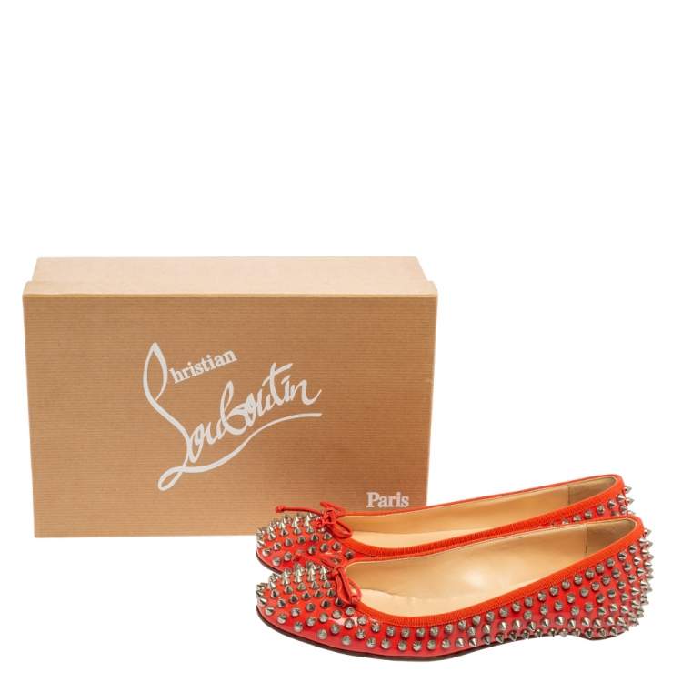 Pre Owned Christian Louboutin Coral Patent Leather Big Kiss Ballet Flats Size 38.5