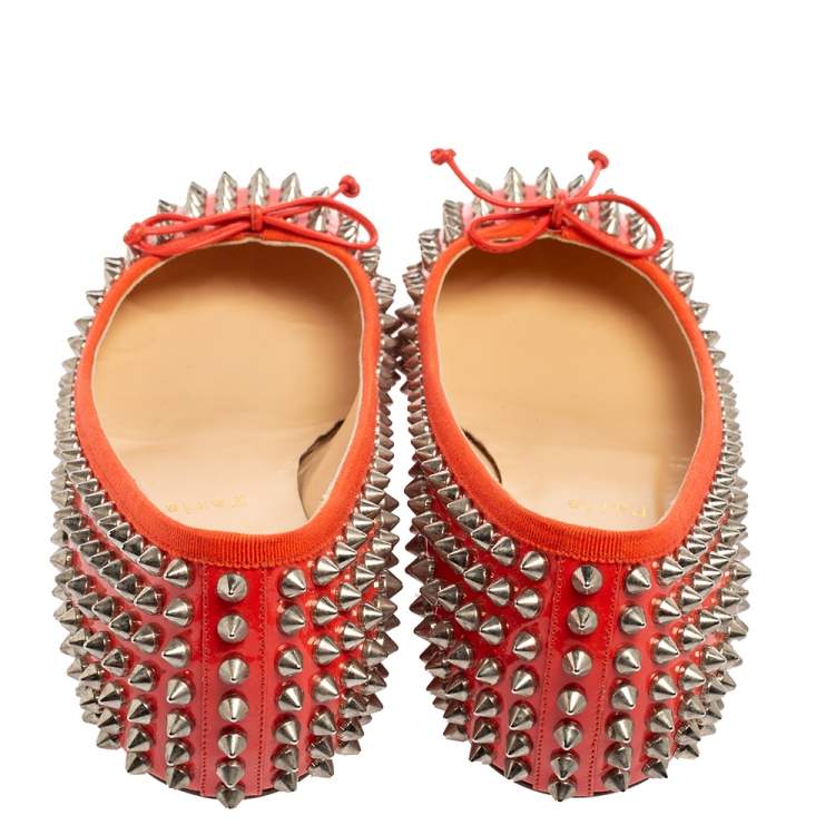Pre Owned Christian Louboutin Coral Patent Leather Big Kiss Ballet Flats Size 38.5