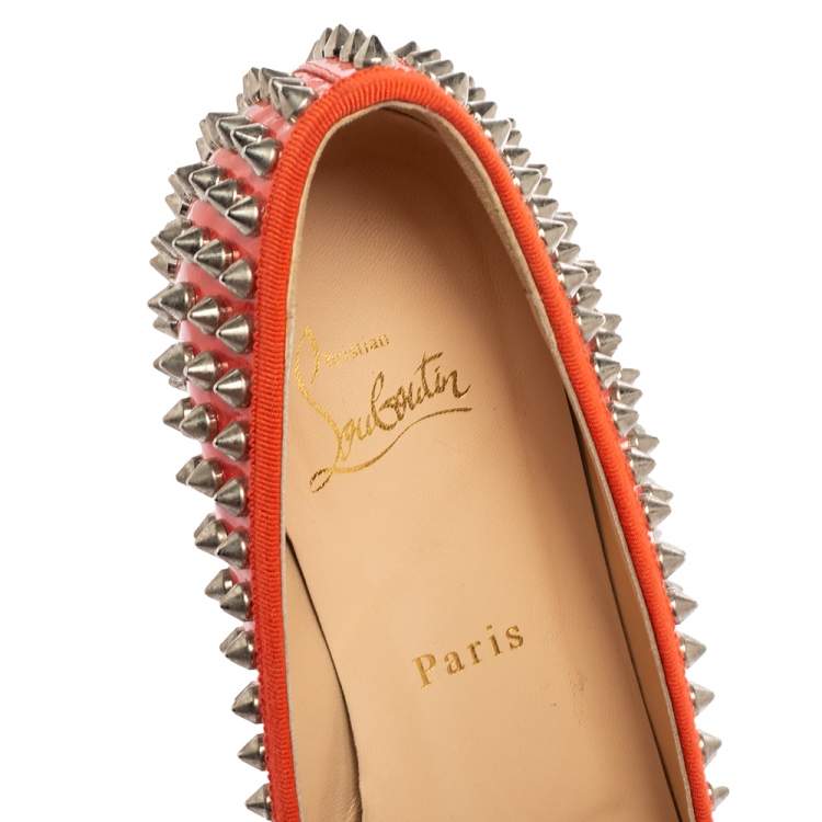 Pre Owned Christian Louboutin Coral Patent Leather Big Kiss Ballet Flats Size 38.5