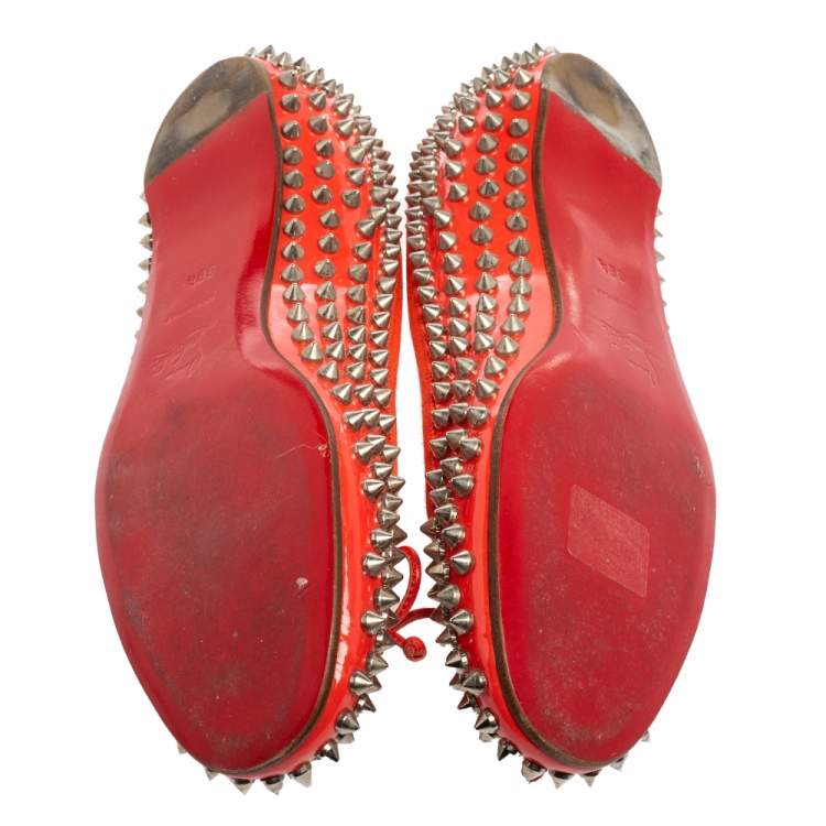 Pre Owned Christian Louboutin Coral Patent Leather Big Kiss Ballet Flats Size 38.5
