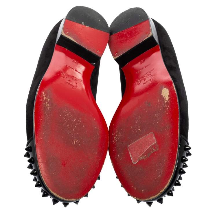 Pre Owned Christian Louboutin Black Suede Harvanana Spiked Smoking Slippers Size 38