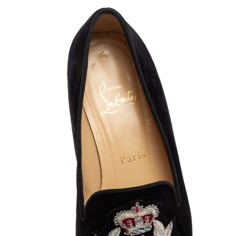 Pre Owned Christian Louboutin Black Suede Harvanana Spiked Smoking Slippers Size 38