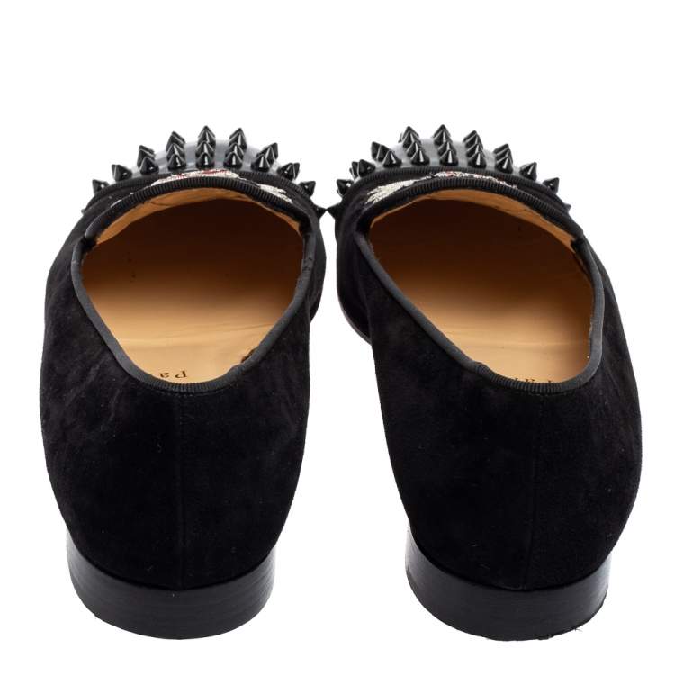 Pre Owned Christian Louboutin Black Suede Harvanana Spiked Smoking Slippers Size 38