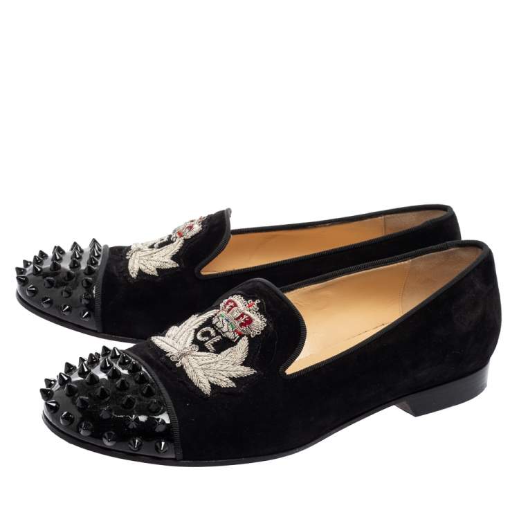 Pre Owned Christian Louboutin Black Suede Harvanana Spiked Smoking Slippers Size 38