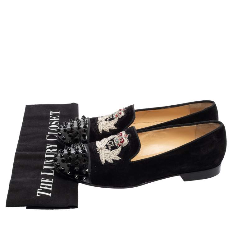Pre Owned Christian Louboutin Black Suede Harvanana Spiked Smoking Slippers Size 38