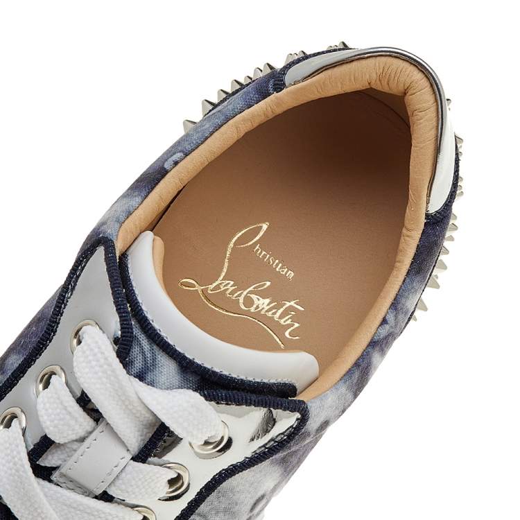 Pre Owned Christian Louboutin Multicolor Leather And Jeans Canvas Veira Spike Sneakers Size 37