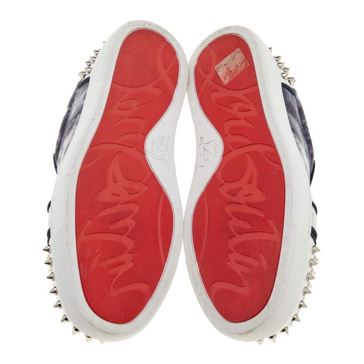 Pre Owned Christian Louboutin Multicolor Leather And Jeans Canvas Veira Spike Sneakers Size 37