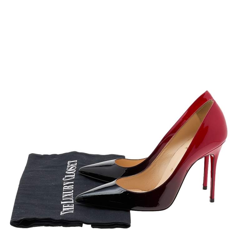 Pre Owned Christian Louboutin Black/Red Patent Leather So Kate Pumps Size 36.5