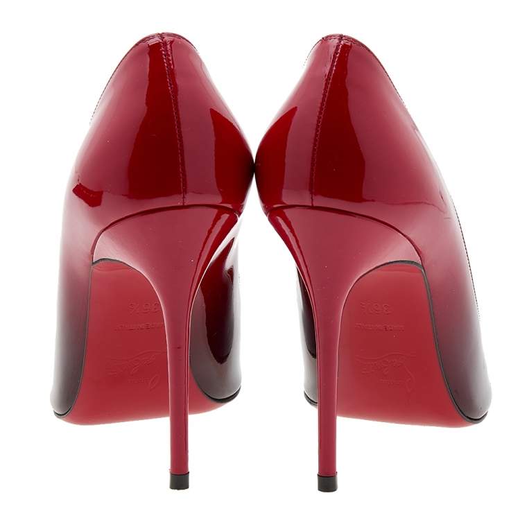Pre Owned Christian Louboutin Black/Red Patent Leather So Kate Pumps Size 36.5
