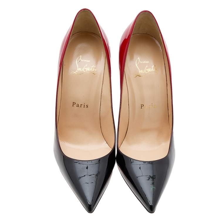 Pre Owned Christian Louboutin Black/Red Patent Leather So Kate Pumps Size 36.5
