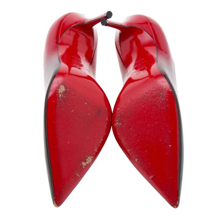 Pre Owned Christian Louboutin Black/Red Patent Leather So Kate Pumps Size 36.5