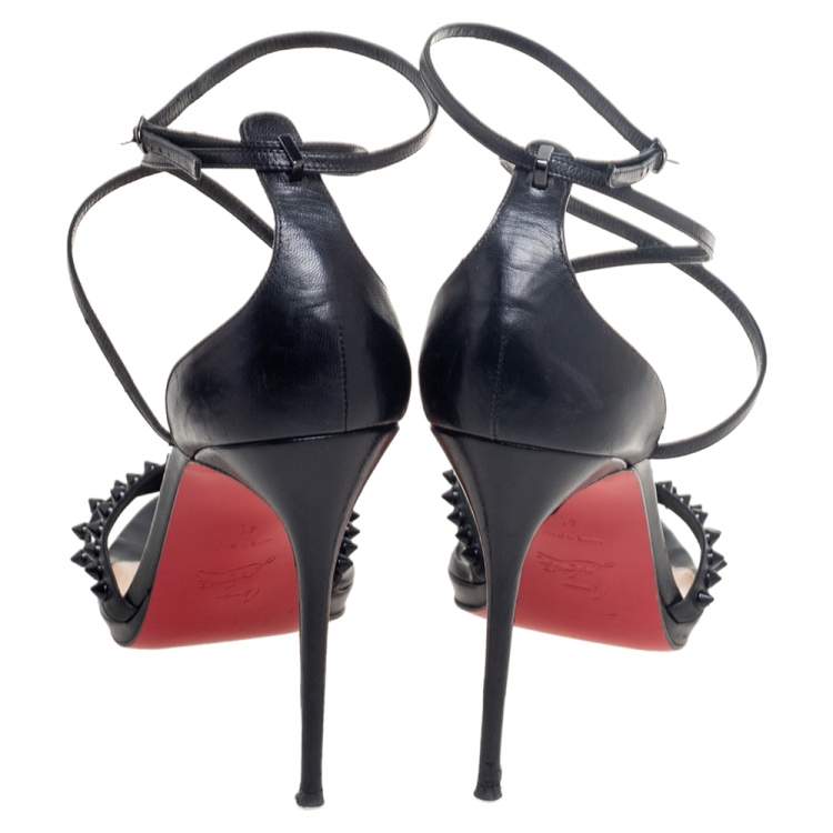 Pre Owned Christian Louboutin Black Leather Monocronana Ankle-Wrap Sandals Size 41