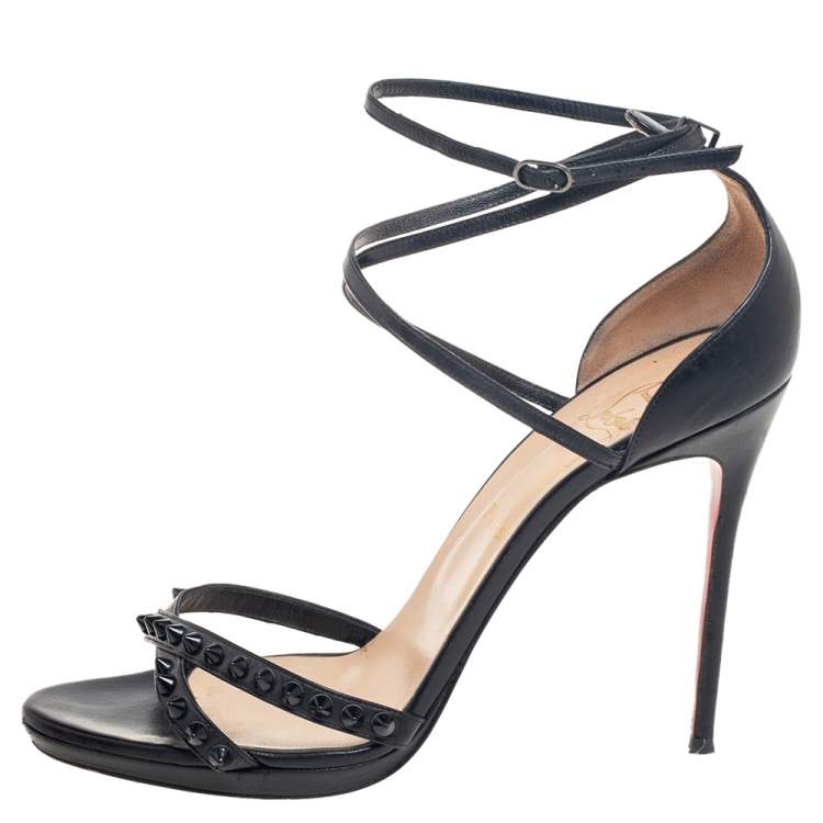 Pre Owned Christian Louboutin Black Leather Monocronana Ankle-Wrap Sandals Size 41