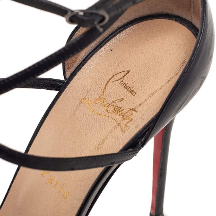 Pre Owned Christian Louboutin Black Leather Monocronana Ankle-Wrap Sandals Size 41