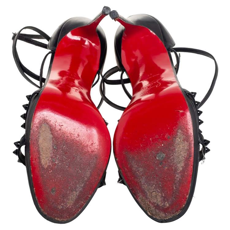 Pre Owned Christian Louboutin Black Leather Monocronana Ankle-Wrap Sandals Size 41