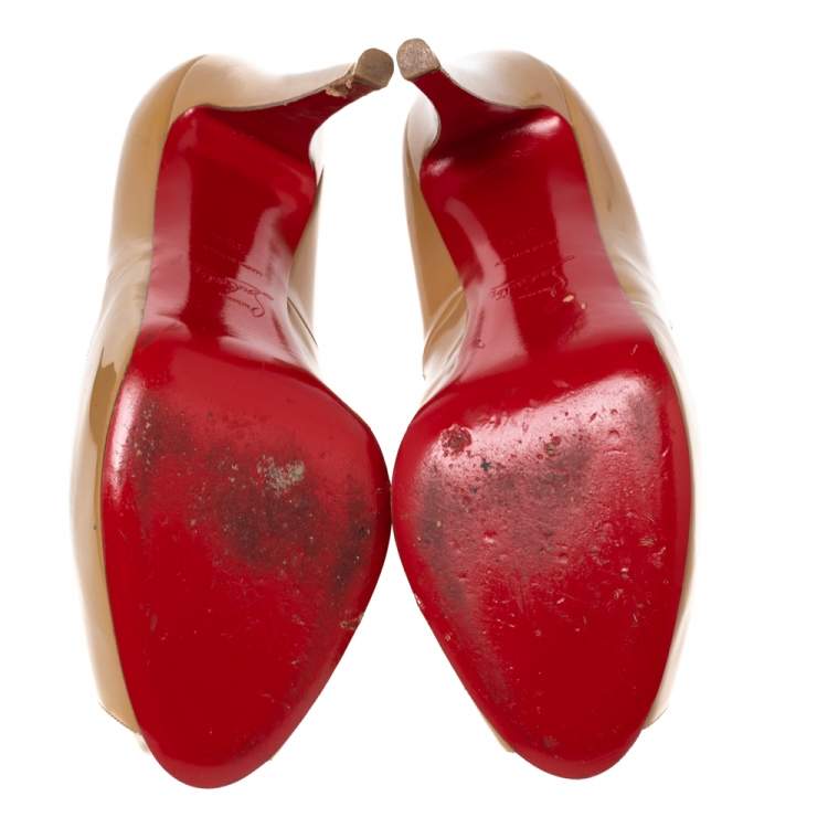 Pre Owned Christian Louboutin Tan Patent Leather Very Prive Pumps Size 39.5