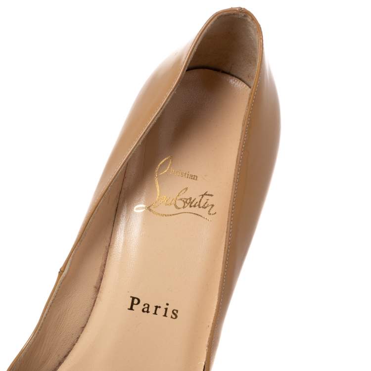 Pre Owned Christian Louboutin Tan Patent Leather Very Prive Pumps Size 39.5