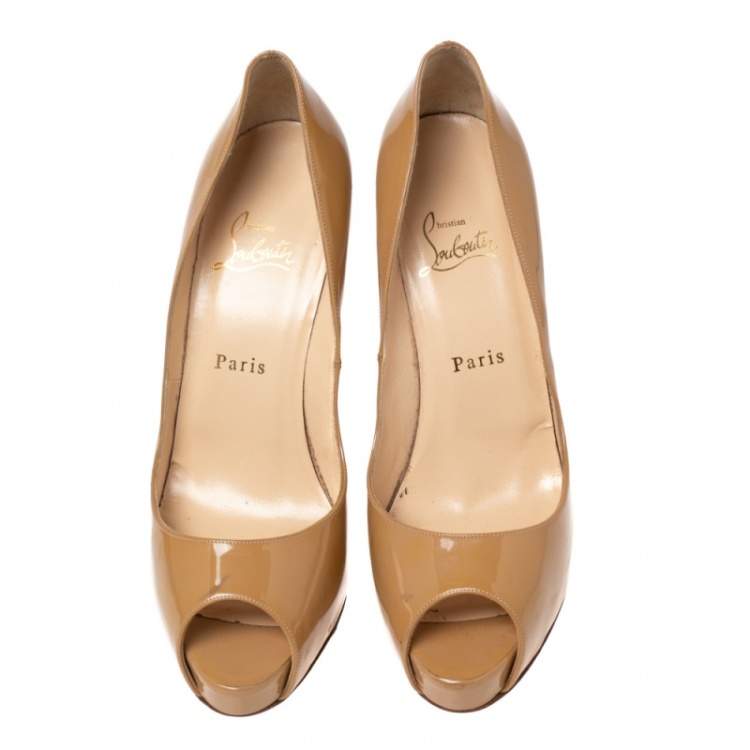 Pre Owned Christian Louboutin Tan Patent Leather Very Prive Pumps Size 39.5