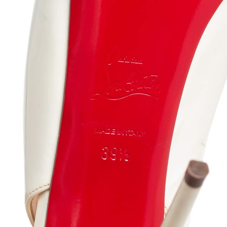 مملوكة مسبقًا Christian Louboutin Cream Patent Leather Private Number Slingback Pumps Size 39.5