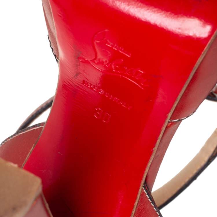 Pre Owned Christian Louboutin Red Leather Ankle Wrap Sandals Size 38
