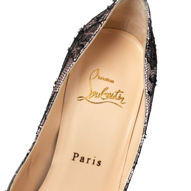 Pre Owned Christian Louboutin Black/Pink Lace and Satin Bianca Pumps Size 35.5