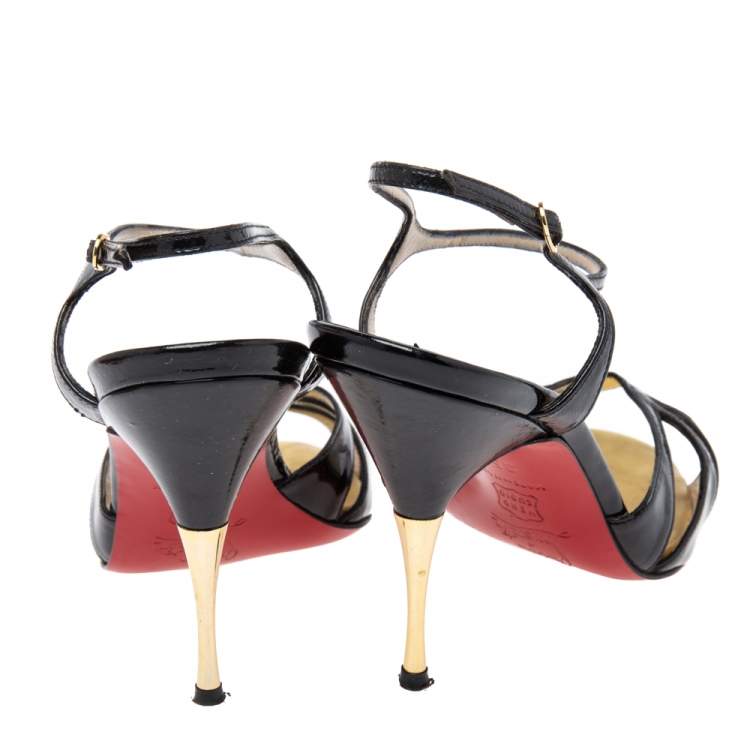 Pre Owned Christian Louboutin Black Patent Leather Ankle Strap Sandals Size 35