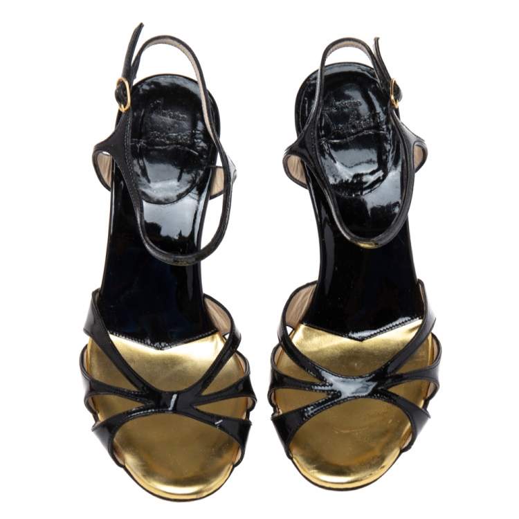 Pre Owned Christian Louboutin Black Patent Leather Ankle Strap Sandals Size 35
