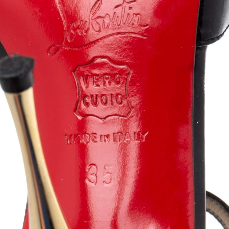 Pre Owned Christian Louboutin Black Patent Leather Ankle Strap Sandals Size 35