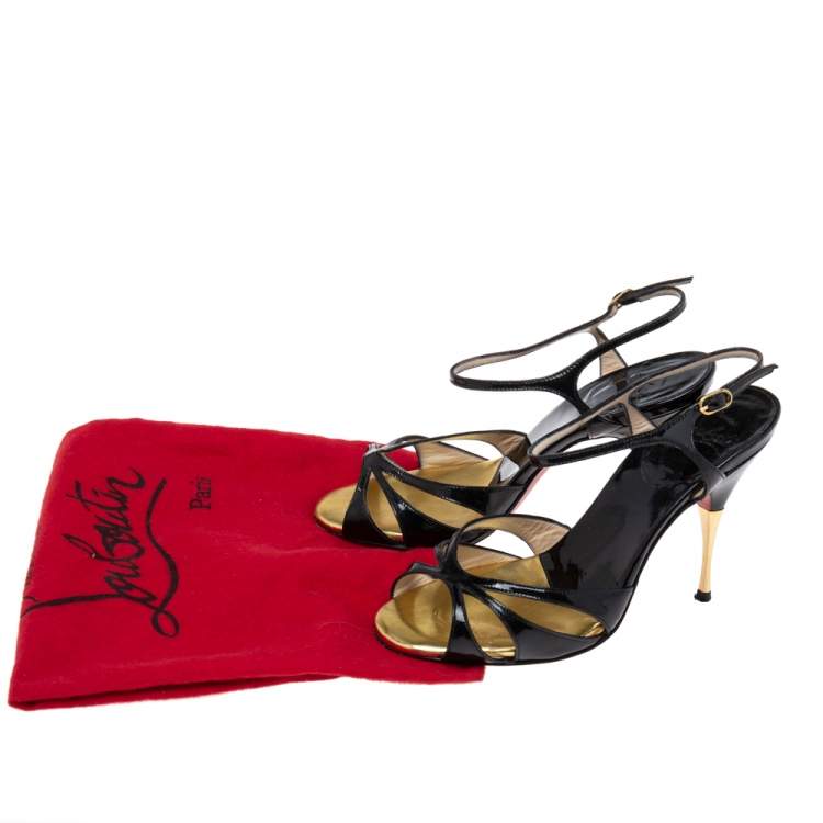 Pre Owned Christian Louboutin Black Patent Leather Ankle Strap Sandals Size 35