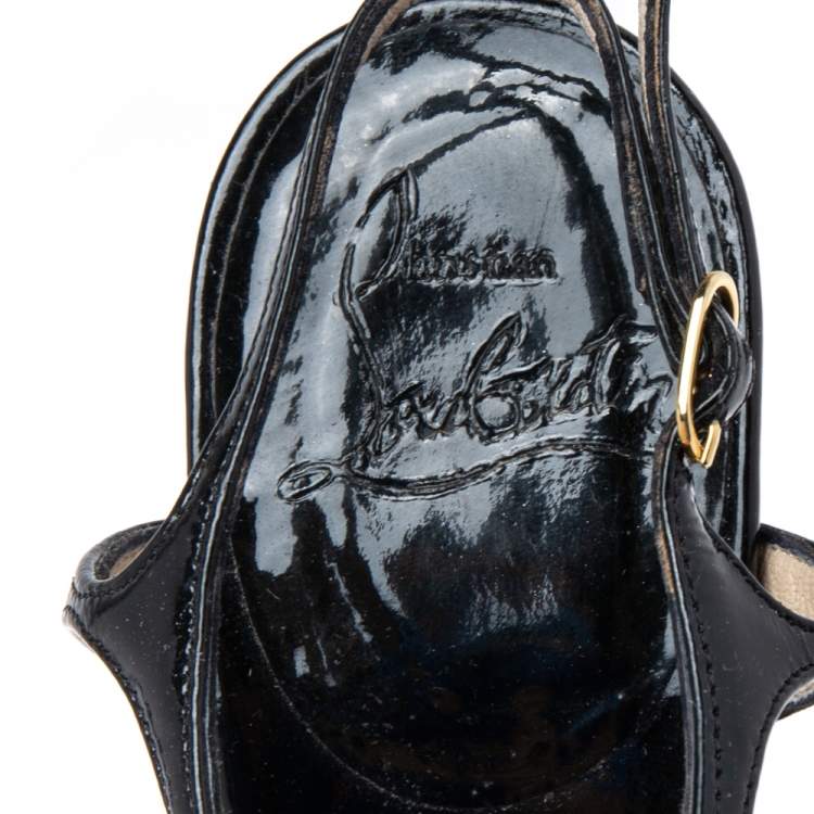 Pre Owned Christian Louboutin Black Patent Leather Ankle Strap Sandals Size 35