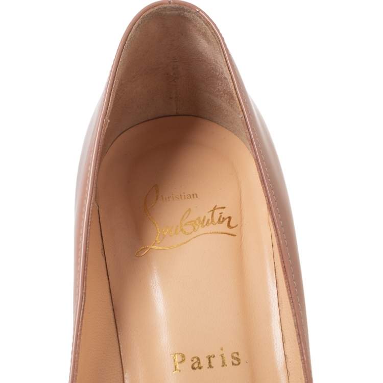 Pre Owned Christian Louboutin Beige Patent Leather Corneille Pointed-Toe Pumps Size 36