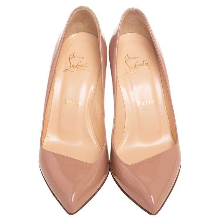 Pre Owned Christian Louboutin Beige Patent Leather Corneille Pointed-Toe Pumps Size 36