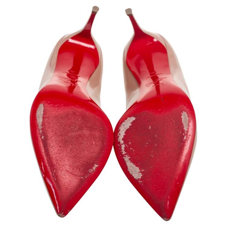 Pre Owned Christian Louboutin Beige Patent Leather Corneille Pointed-Toe Pumps Size 36