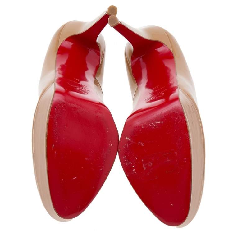 Pre Owned Christian Louboutin Beige Patent Leather Bianca Platform Pumps Size 40