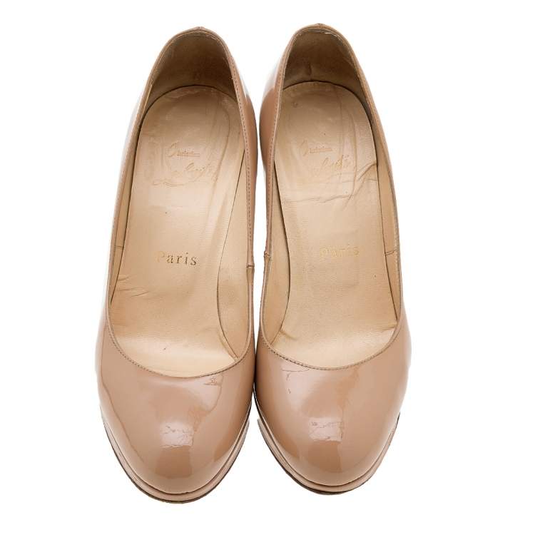 Pre Owned Christian Louboutin Beige Patent Leather New Simple Pumps Size 36
