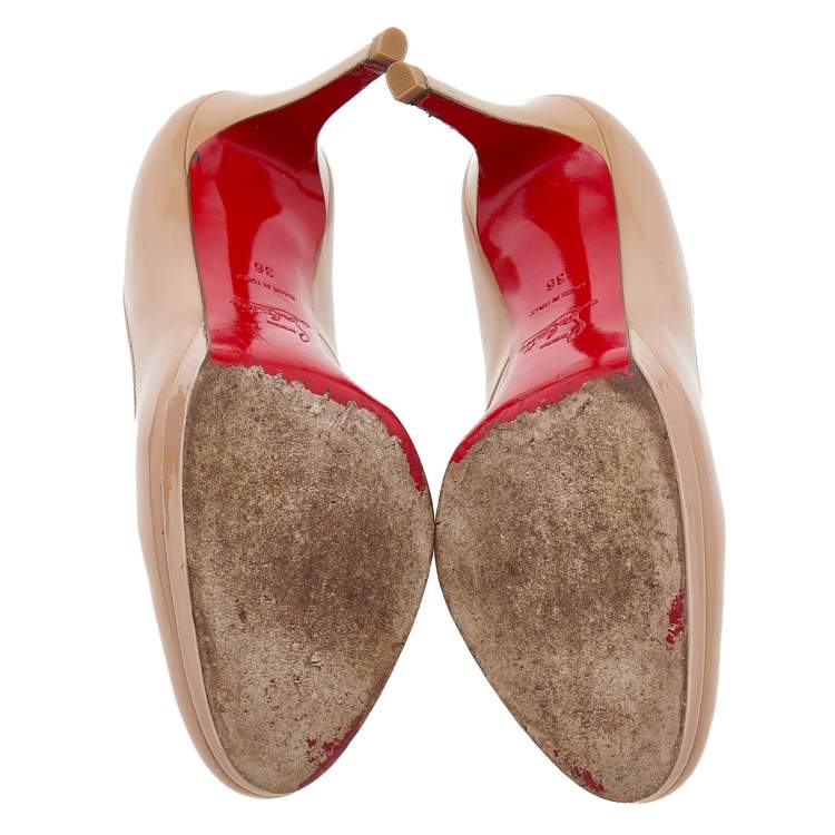 Pre Owned Christian Louboutin Beige Patent Leather New Simple Pumps Size 36