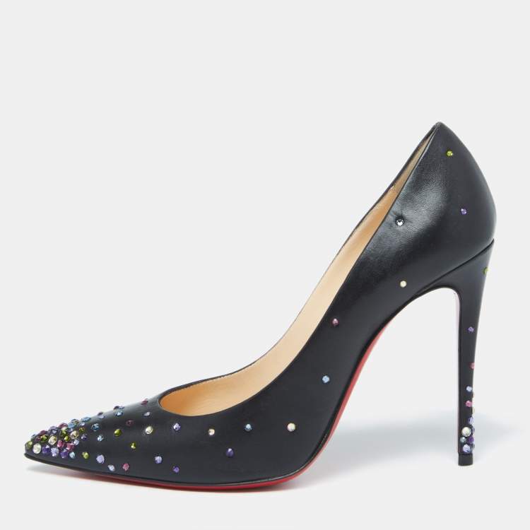 Christian Louboutin Black Leather Crystal Embellished Kate