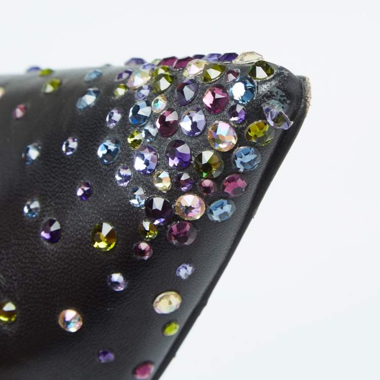 Pre Owned Christian Louboutin Black Leather Crystal Embellished Kate Pumps Size 39
