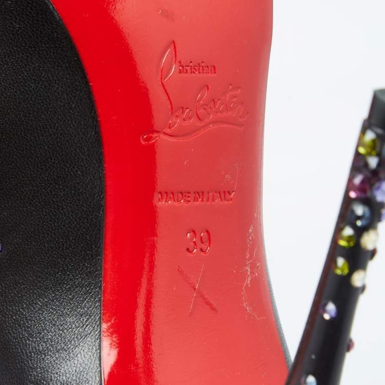 Pre Owned Christian Louboutin Black Leather Crystal Embellished Kate Pumps Size 39