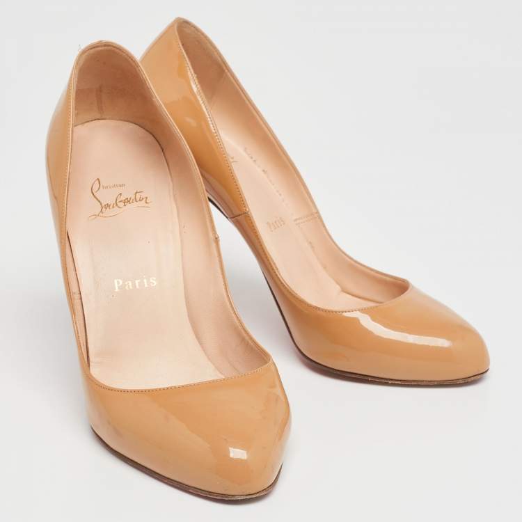 Pre Owned Christian Louboutin Beige Patent Leather Ron Ron Pumps Size 39