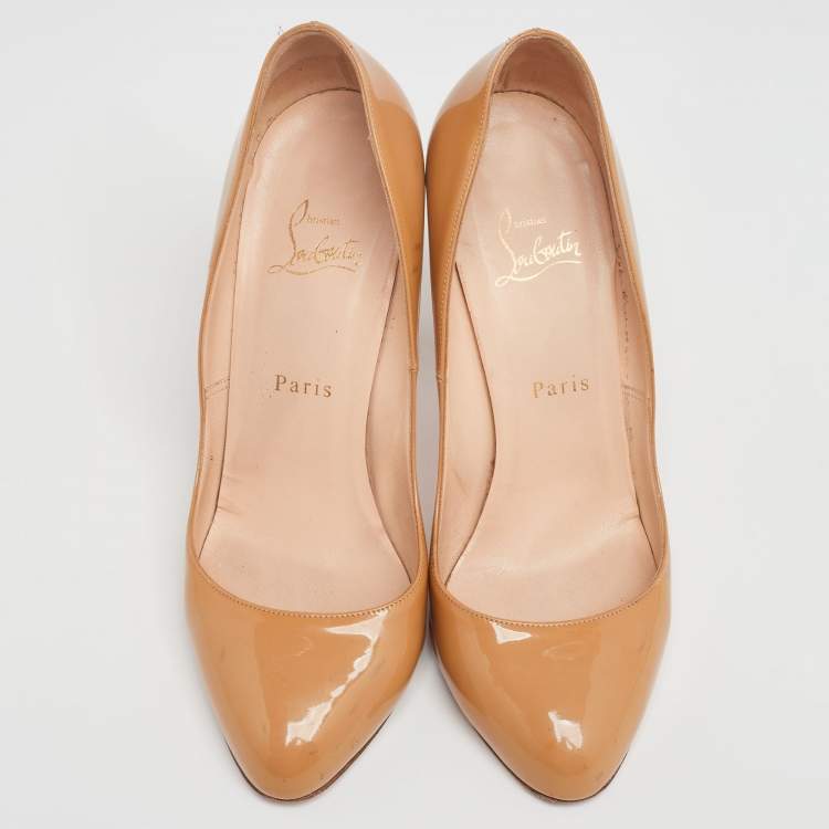 Pre Owned Christian Louboutin Beige Patent Leather Ron Ron Pumps Size 39
