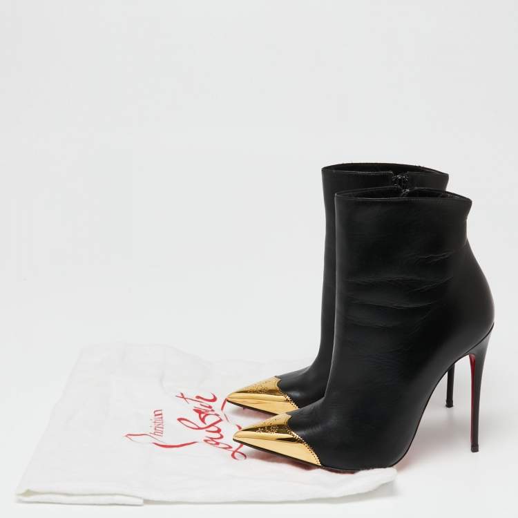 Pre Owned Christian Louboutin Black Leather Calamijane Pointed-Toe Ankle Booties Size 35.5