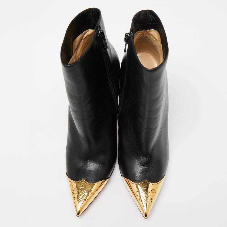 Pre Owned Christian Louboutin Black Leather Calamijane Pointed-Toe Ankle Booties Size 35.5
