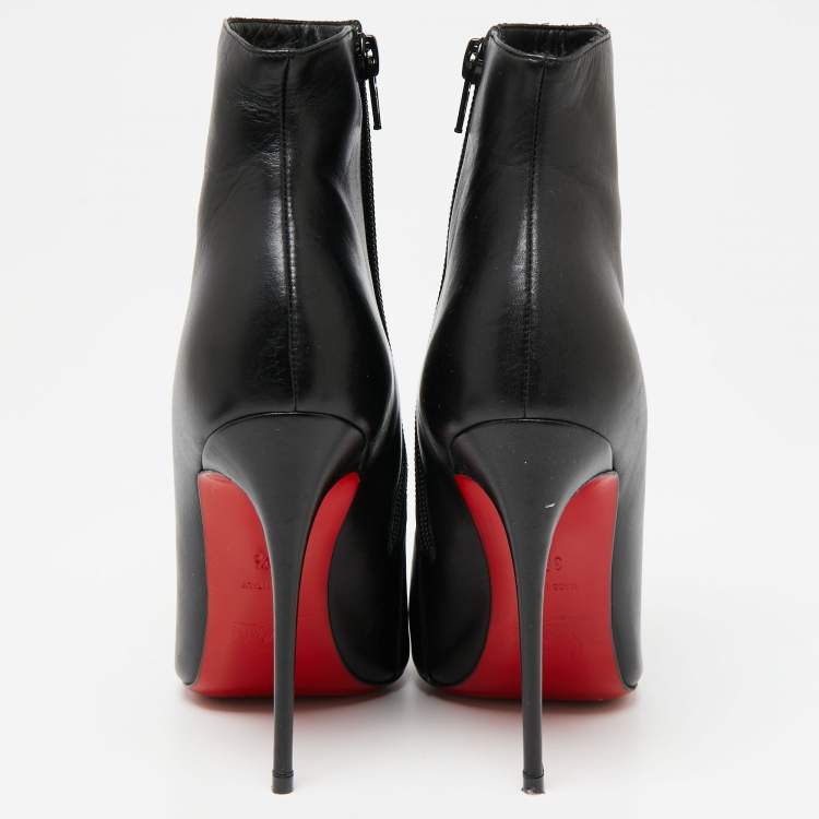 Pre Owned Christian Louboutin Black Leather Calamijane Pointed-Toe Ankle Booties Size 35.5