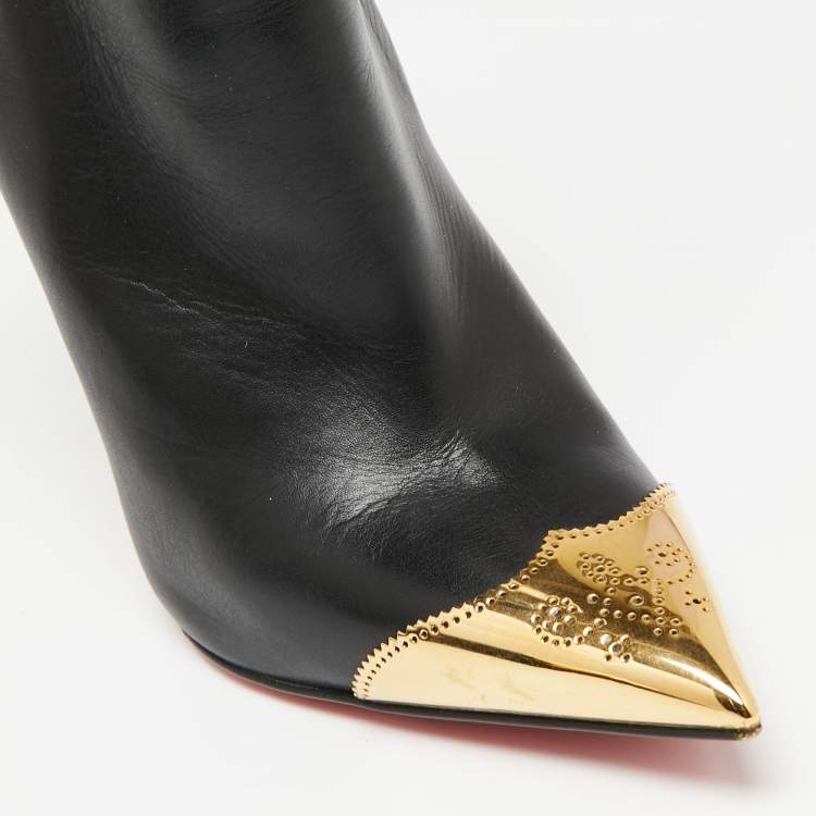 Pre Owned Christian Louboutin Black Leather Calamijane Pointed-Toe Ankle Booties Size 35.5