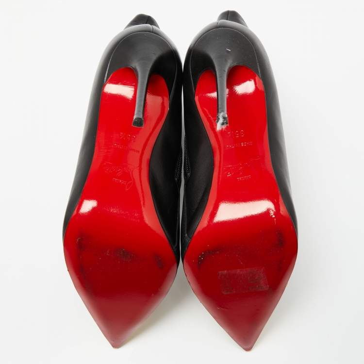 Pre Owned Christian Louboutin Black Leather Calamijane Pointed-Toe Ankle Booties Size 35.5